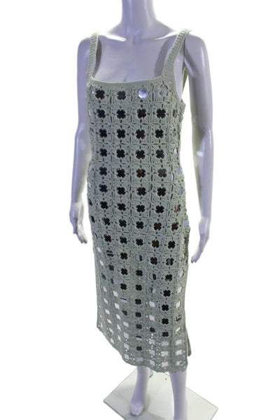 Toccin Womens Geometric Textured Knit Sleeveless Square Neck Dress Green Size S