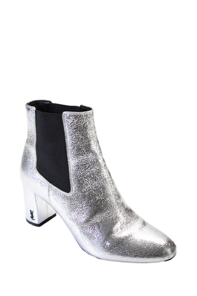 Saint Laurent Womens Leather Almond Toe Charmed Boots Sliver Size EUR 36.5