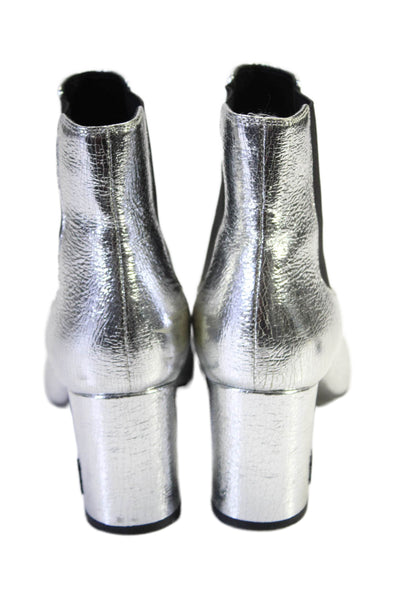 Saint Laurent Womens Leather Almond Toe Charmed Boots Sliver Size EUR 36.5