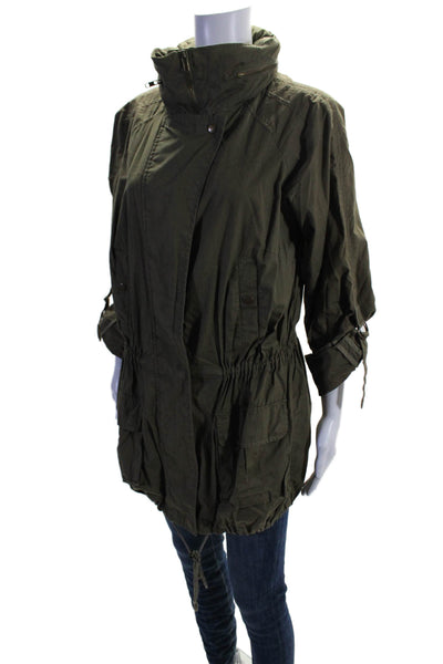 Wilster Womens Cotton Hooded Long Sleeve Zip Up Cargo Jacket Green Size S