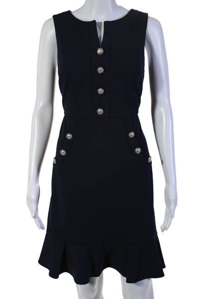 Karl Lagerfeld Womens Back Zip Sleeveless V Neck Peplum Dress Navy Blue Size 2