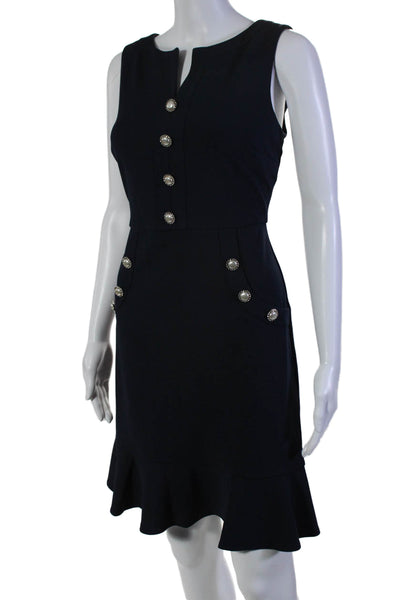 Karl Lagerfeld Womens Back Zip Sleeveless V Neck Peplum Dress Navy Blue Size 2