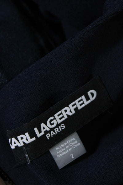 Karl Lagerfeld Womens Back Zip Sleeveless V Neck Peplum Dress Navy Blue Size 2