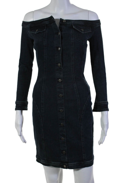 ALC Womens Button Front Long Sleeve Off Shoulder Denim Mini Dress Blue Size 2