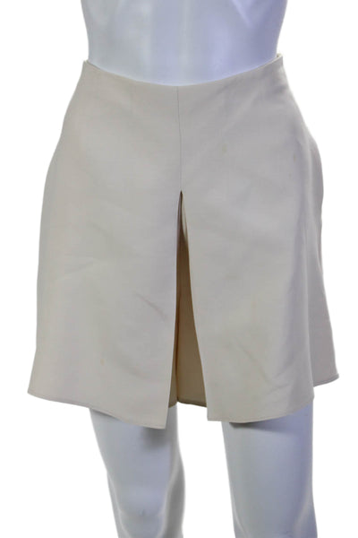 Valentino Womens Wool Side Zipped Pleated Flared Bottom Shorts Beige Size 6