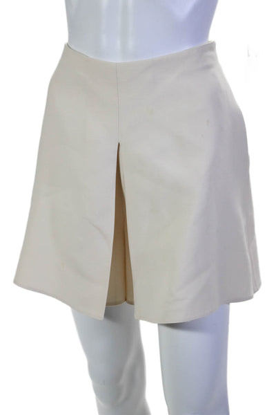 Valentino Womens Wool Side Zipped Pleated Flared Bottom Shorts Beige Size 6