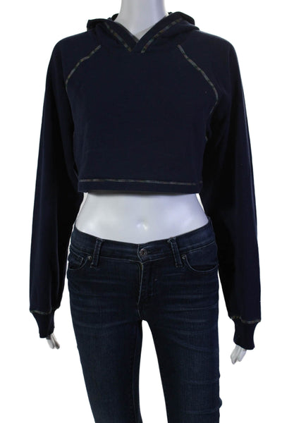 Something Navy Womens Cotton Long Sleeve Cropped Hoodie Sweater Navy Size XS