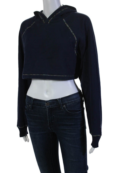 Something Navy Womens Cotton Long Sleeve Cropped Hoodie Sweater Navy Size XS