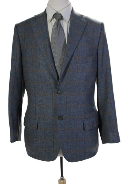 Gianluca Isaia Mens Cashmere Single Breasted Plaid Blazer Blue Size 52