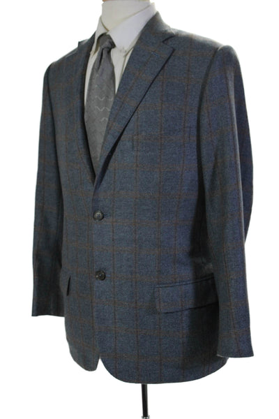 Gianluca Isaia Mens Cashmere Single Breasted Plaid Blazer Blue Size 52