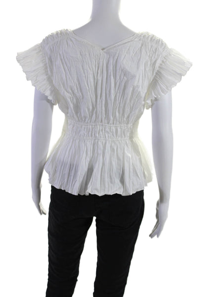 Rebecca Taylor Womens Cotton Ribbed Short Sleeved Ruffled Top White Size 2