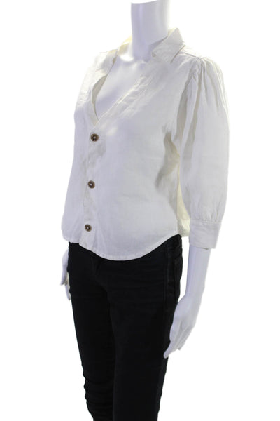 DL1961 Women's Collared Short Sleeves Button Down Linen Shirt White Size XS