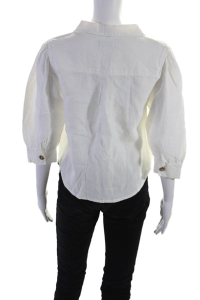 DL1961 Women's Collared Short Sleeves Button Down Linen Shirt White Size XS