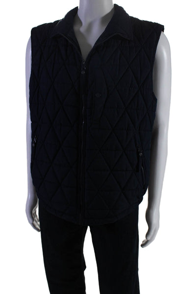 Marc Andrew Marc Mens Textured Mock Neck Sleeveless Full Zip Vest Jacket Navy Si