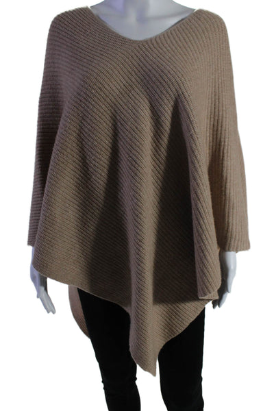 Joie Womens Crochet Knit V Neck Poncho Sweater Brown Wool Size M/L