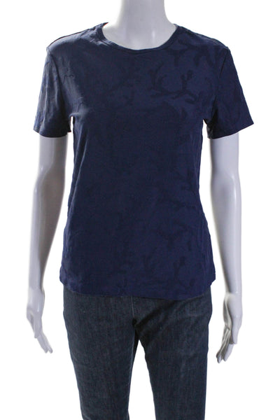 J. Mclaughlin Womens Navy Textured Printed Crew Neck Short Sleeve Tee Top Size M