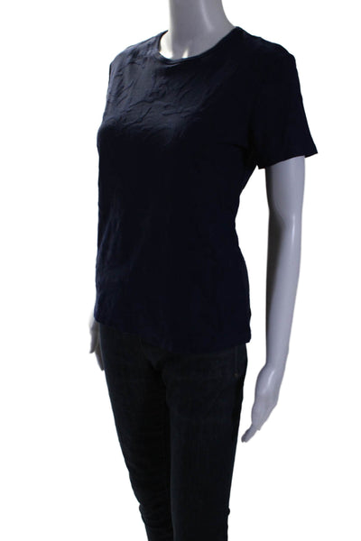 J. Mclaughlin Womens Navy Textured Printed Crew Neck Short Sleeve Tee Top Size M