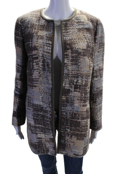 Lafayette 148 New York Womens Wool Open Front Abstract Print Jacket Brown Size 8