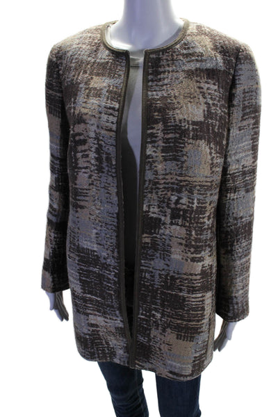 Lafayette 148 New York Womens Wool Open Front Abstract Print Jacket Brown Size 8