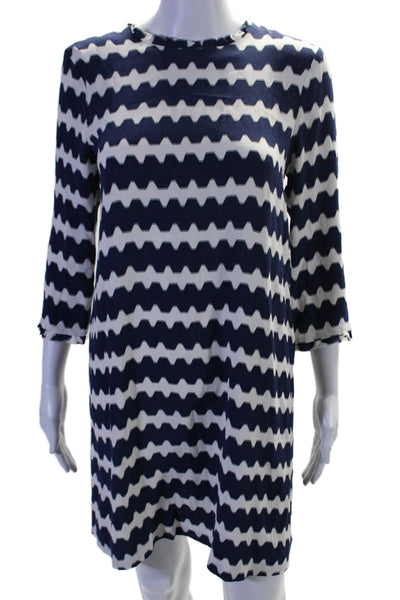 Kate Spade New York Womens Long Sleeve Striped Shift Dress Blue Size 4