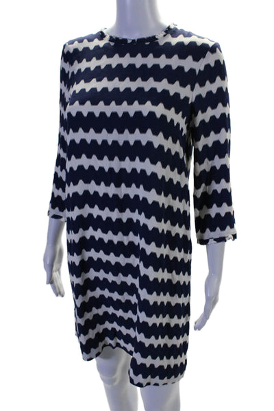 Kate Spade New York Womens Long Sleeve Striped Shift Dress Blue Size 4