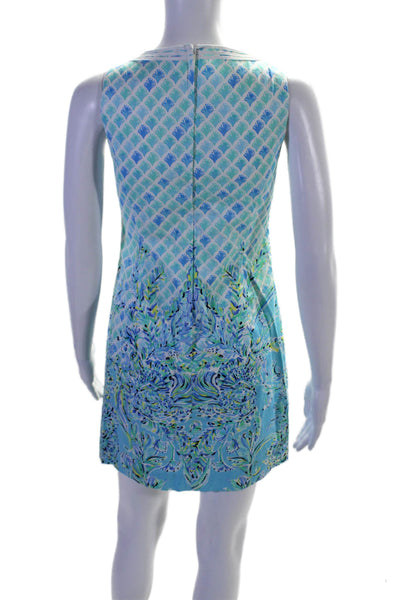 Lily Pulitzer Women Cotton V Neck Embroidered Abstract Print Dress Blue Size 2