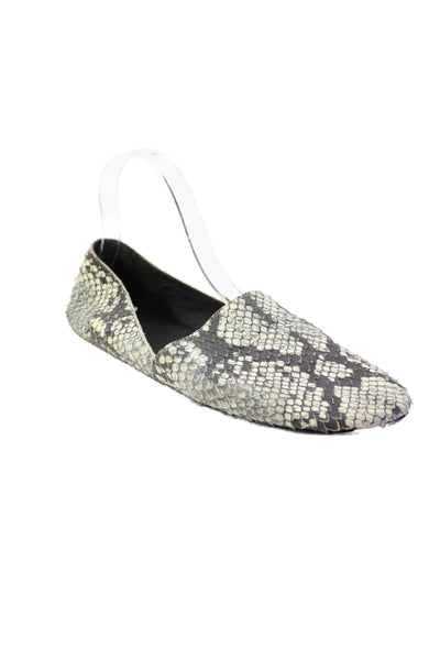 Vince Womens Slip On Round Toe Snakeskin Printed Loafers White Black Size 10