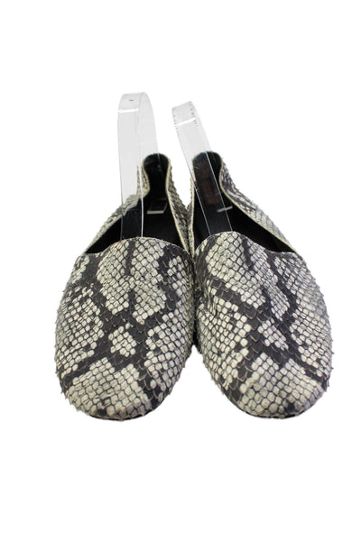 Vince Womens Slip On Round Toe Snakeskin Printed Loafers White Black Size 10