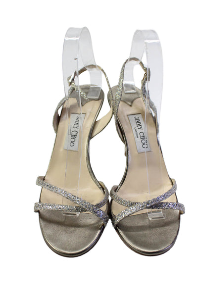 Stuart Weitzman Womens Stiletto Metallic Cross Strap Sandals Silver Size 10