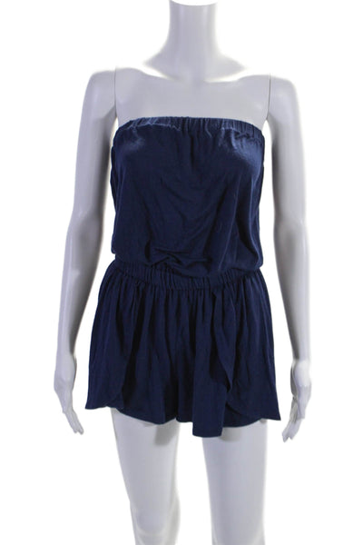 Rachel Pally Womens Strapless Elastic Waistband Knit Romper Navy Blue Medium