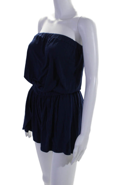 Rachel Pally Womens Strapless Elastic Waistband Knit Romper Navy Blue Medium