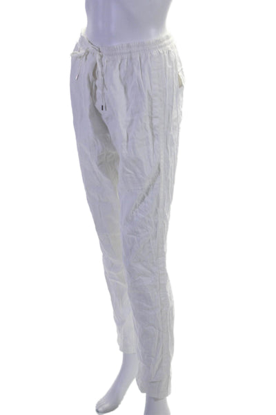 Vince Womens Mid Rise Drawstring Straight Leg Linen Pants White Size Medium