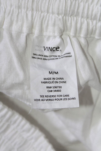 Vince Womens Mid Rise Drawstring Straight Leg Linen Pants White Size Medium