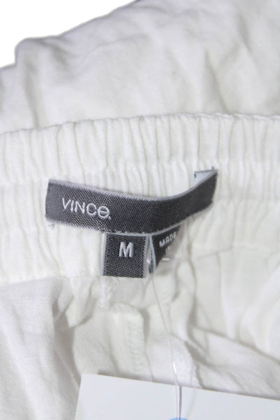 Vince Womens Mid Rise Drawstring Straight Leg Linen Pants White Size Medium