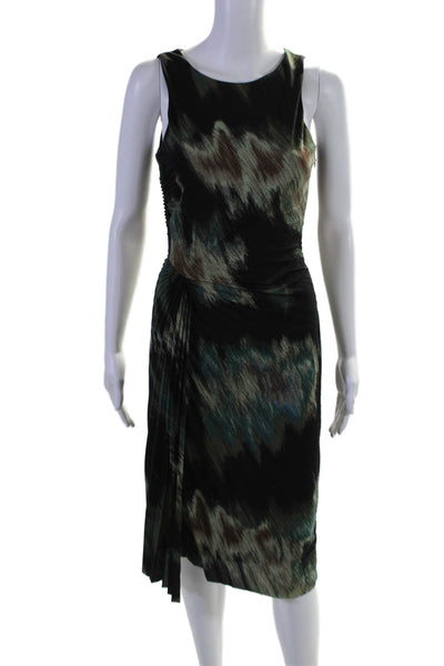 Halston Heritage Womens Sleeveless Pleated Abstract Sheath Dress Black Green 8