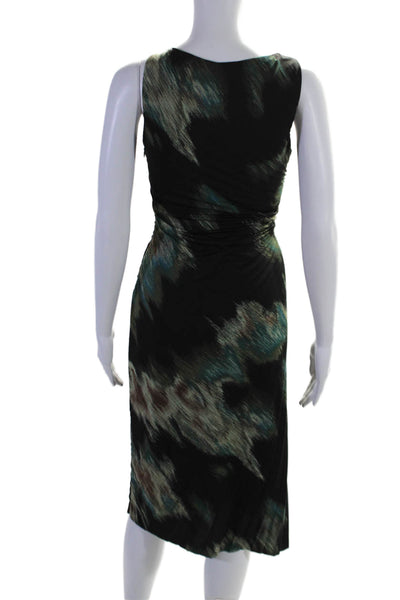 Halston Heritage Womens Sleeveless Pleated Abstract Sheath Dress Black Green 8