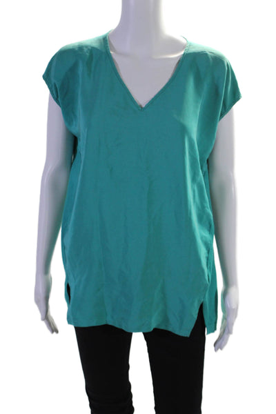 Lafayette 148 New York Womens Short Sleeve V Neck Boxy Top Turquoise Size Small