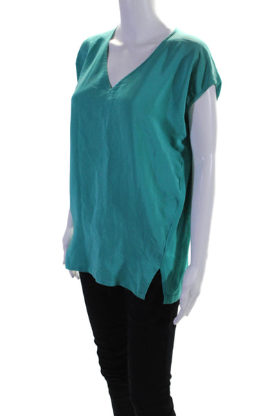 Lafayette 148 New York Womens Short Sleeve V Neck Boxy Top Turquoise Size Small