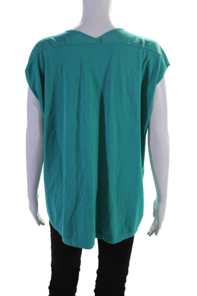 Lafayette 148 New York Womens Short Sleeve V Neck Boxy Top Turquoise Size Small