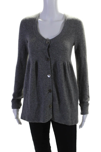 Vince Womens Button Front Scoop Neck Cashmere Cardigan Sweater Gray Size Small