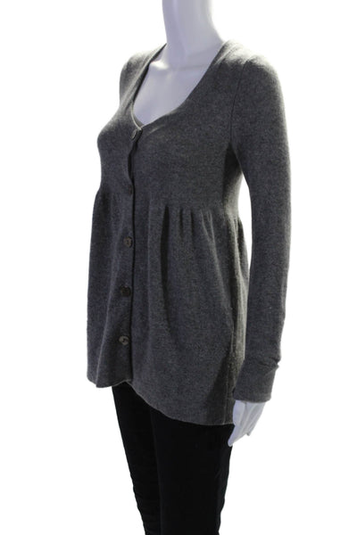 Vince Womens Button Front Scoop Neck Cashmere Cardigan Sweater Gray Size Small