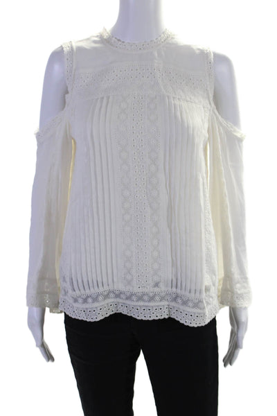 Alice + Olivia Womens Long Sleeve Cold Shoulder Eyelet Top White Size Medium