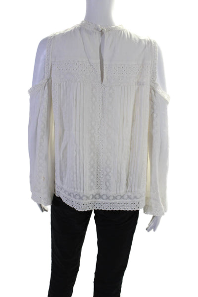 Alice + Olivia Womens Long Sleeve Cold Shoulder Eyelet Top White Size Medium