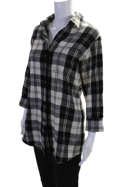 Theory Womens Button Front Long Sleeve Collared Plaid Shirt Black White Size 8