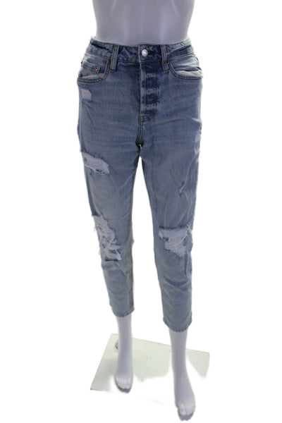 Daze Women's High Waist Distress Light Wash Straight Leg Denim Pants Size 24