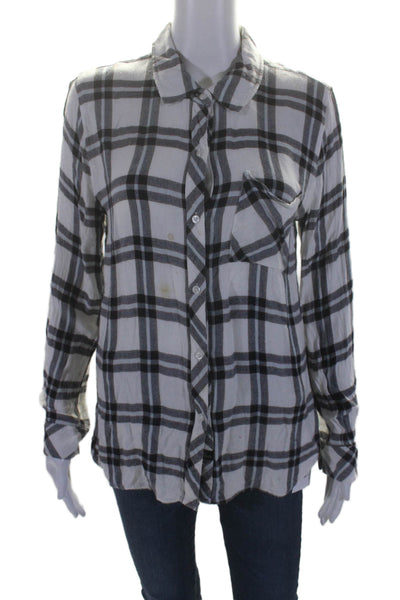 Rails Women's Collared Long Sleeves Button Down Plaid Shirt Black Size S