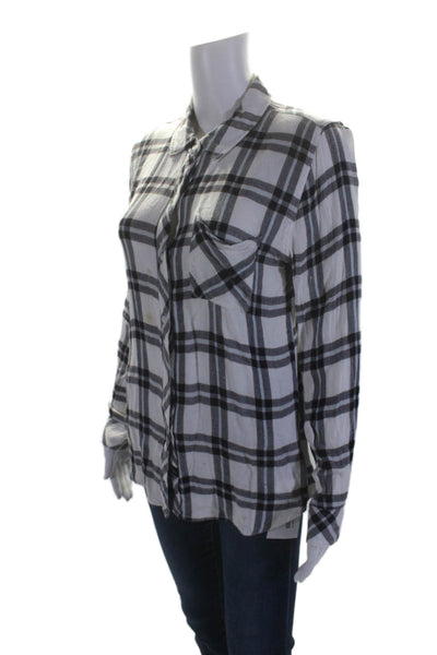 Rails Women's Collared Long Sleeves Button Down Plaid Shirt Black Size S