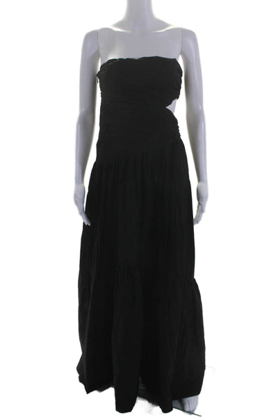 A.L.C. Womens Cotton Black Strapless Cut Out Tiered A-Line Dress Size 4