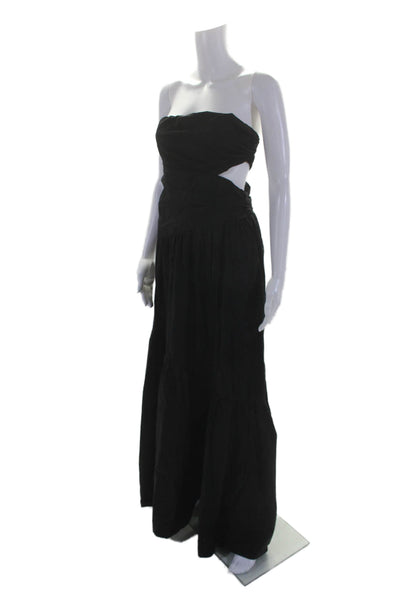 A.L.C. Womens Cotton Black Strapless Cut Out Tiered A-Line Dress Size 4