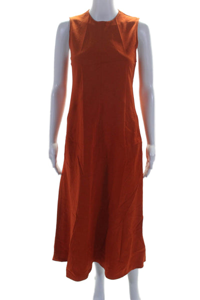 Zara Womens Orange Crew Neck Zip Back Sleeveless A-Line Dress Size S